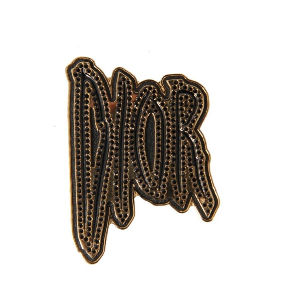 Dior Raymond Pettibon Gold Black Logo Pin Crystal Jacket Button Pendant Brooch